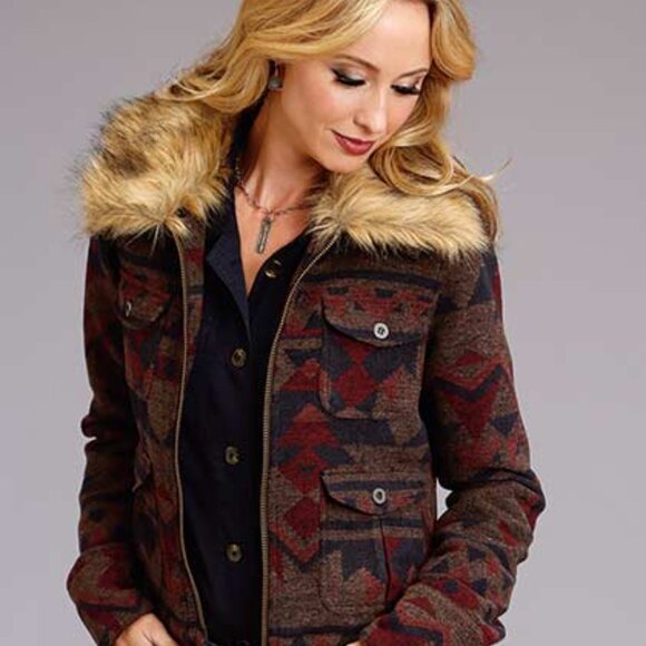 STETSON - Women’s Aztec Blanket Jacket (with Removable Fur Collar) - NWT - M - Picture 1 of 13